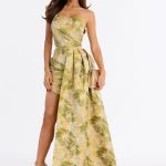 Isabella Removable Train Jacquard Mini Dress - Green/combo