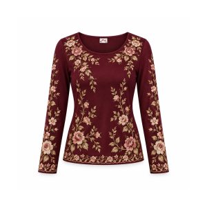 PINAY Women’s Cotton Floral Printed Blouse – Maroon