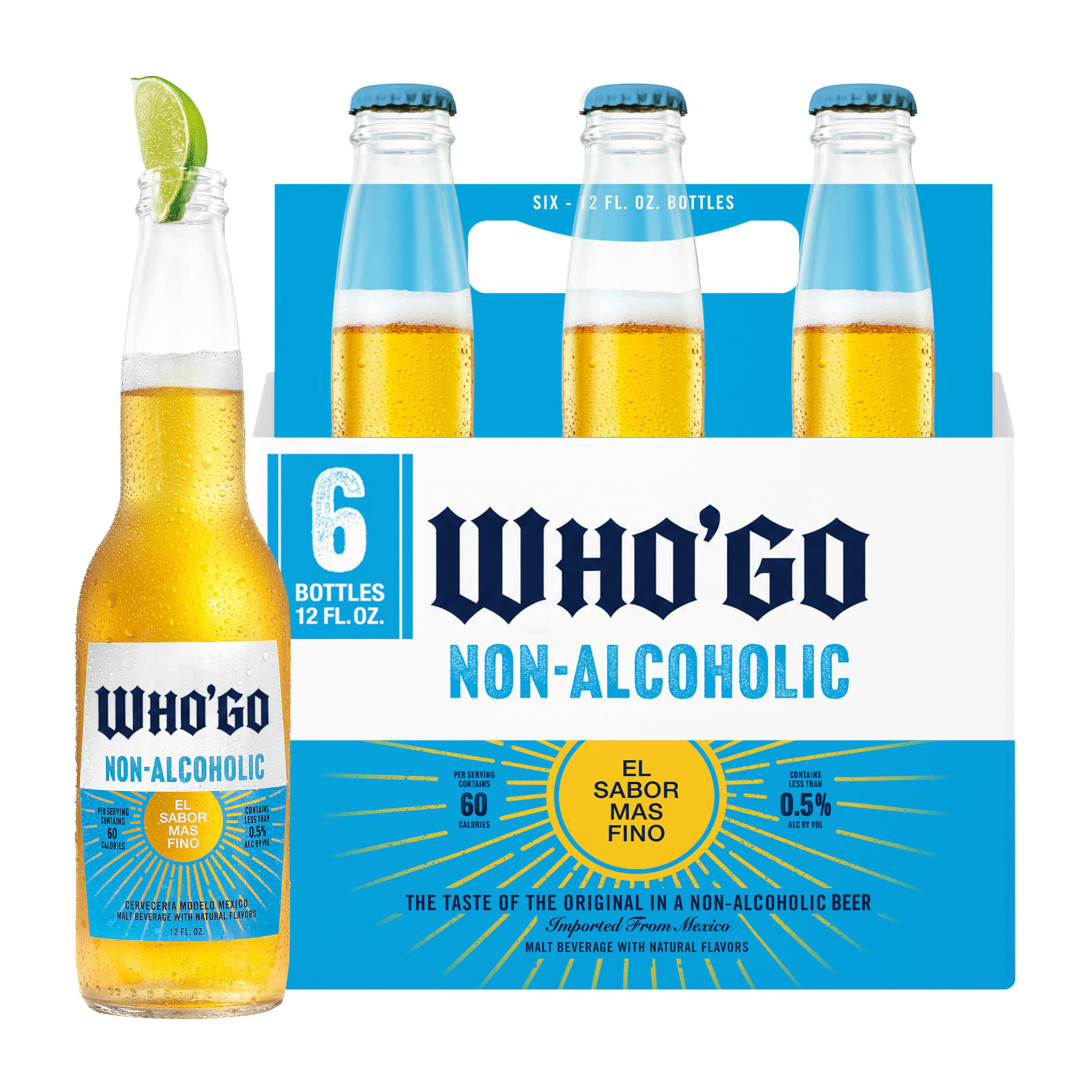 WHO’GO Non-Alcoholic Beer – Less Than 0.5% ABV, 12 fl oz, Pack of 6